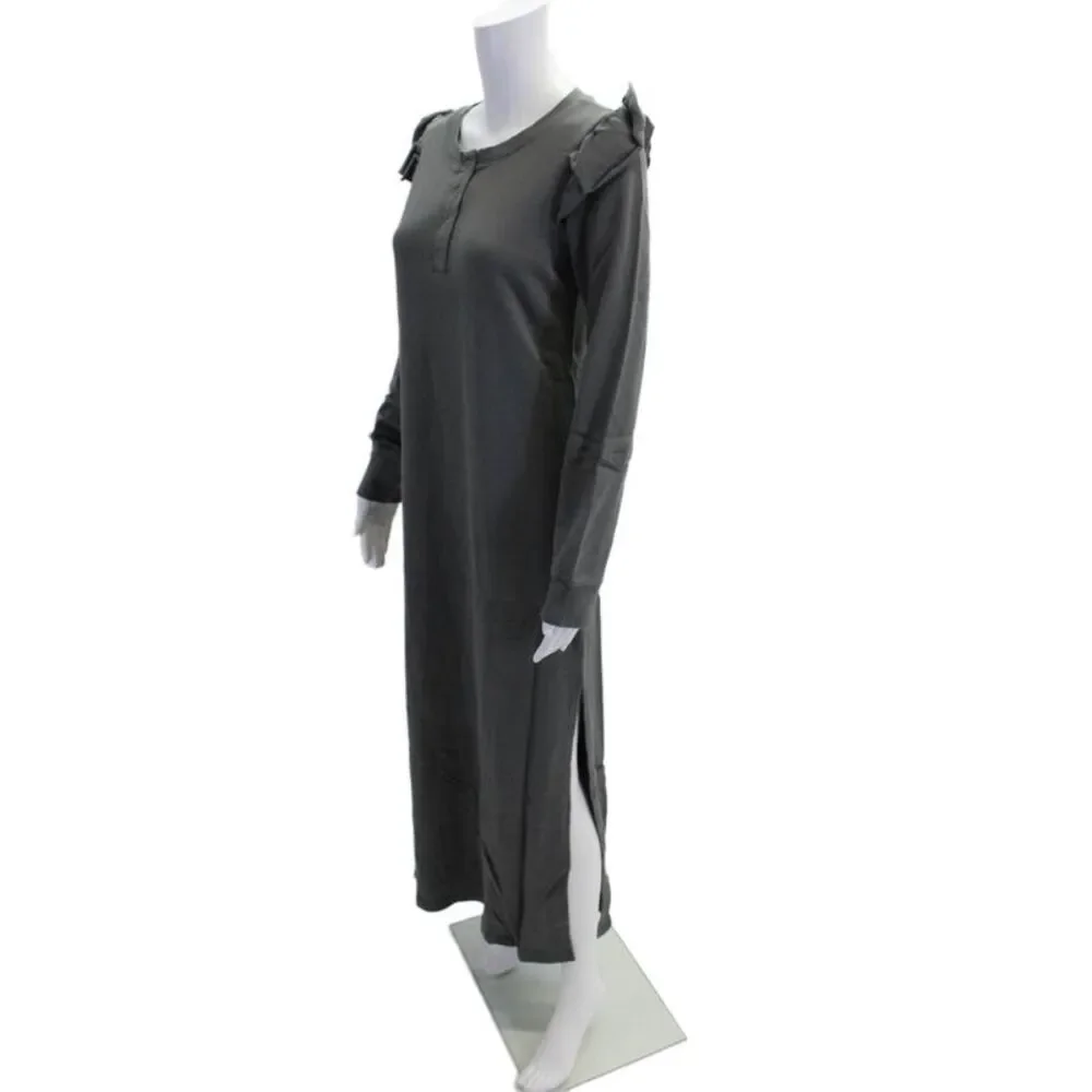 Z Supply Womens Long Sleeve Ruffled Side Slit Sweater Dress Gray Cotton Small